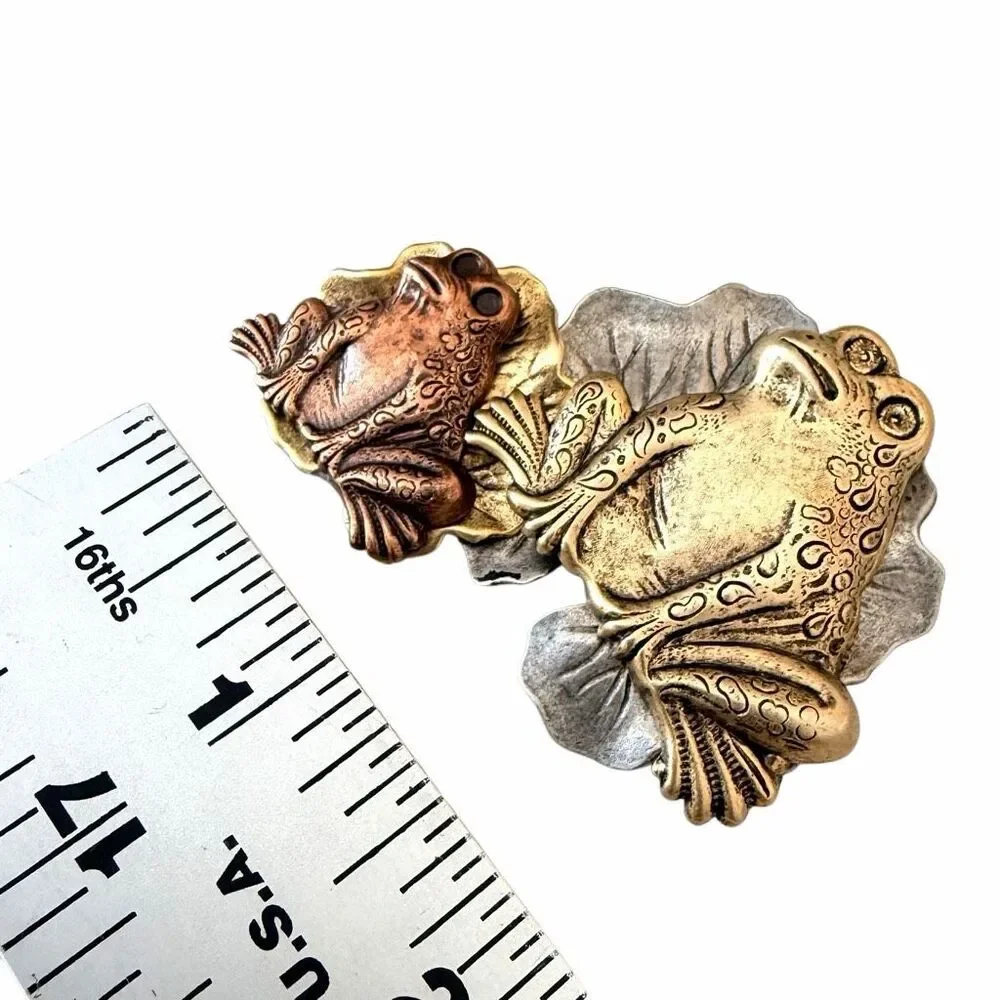Mixed Metal Frog Family Lily Pad Brooch Statement brooch